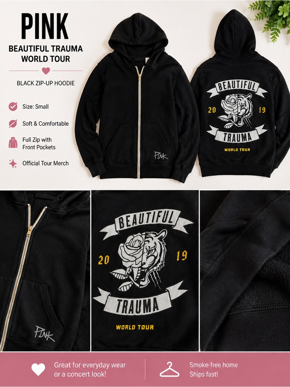 Black 'Beautiful Trauma' Zip-Up Hoodie - Tour Merch
